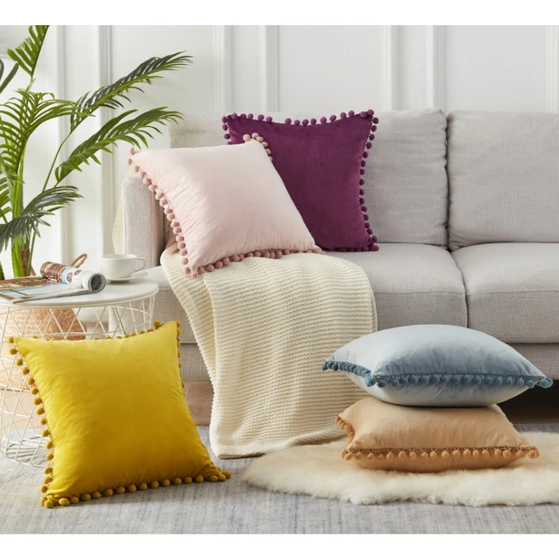 Домашний Декоративный квадратный чехол для подушки кружевной с шариками мягкий