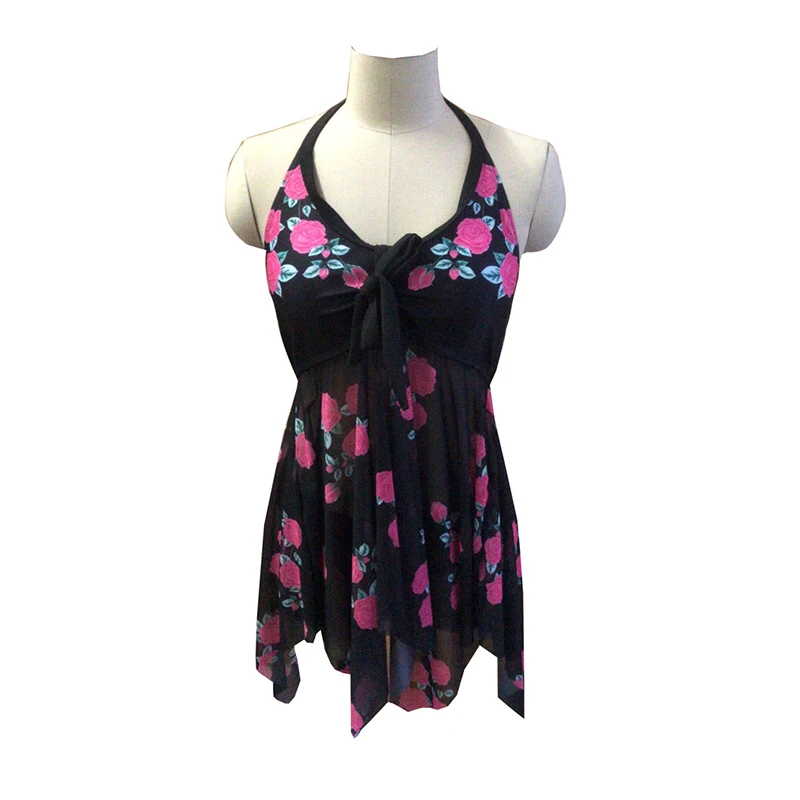 

2020 New Sexy Print Plus Size Swimwear Women Tankini Halter Swimsuits High Waist Swimsuit Large Bathing Suits Skirt Swimdress