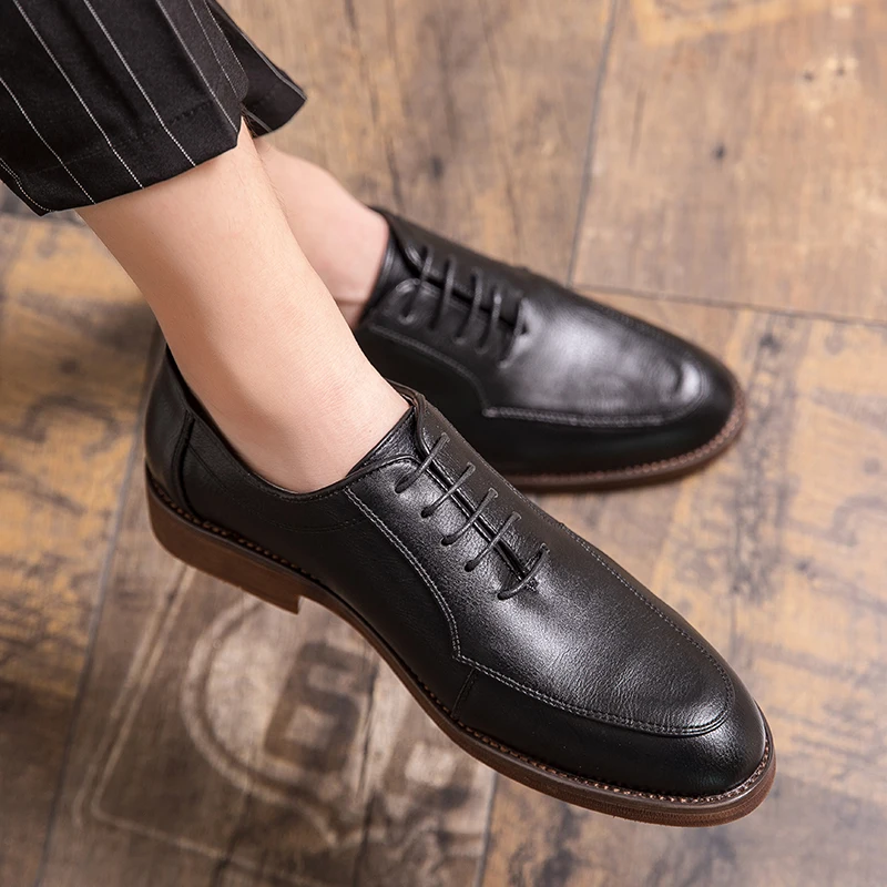 

High Quality Beef Tendon Sole Large Size New Men's Casual Leather Shoes Low-top Daily Professional Dress Shoes Cn Size 38-47