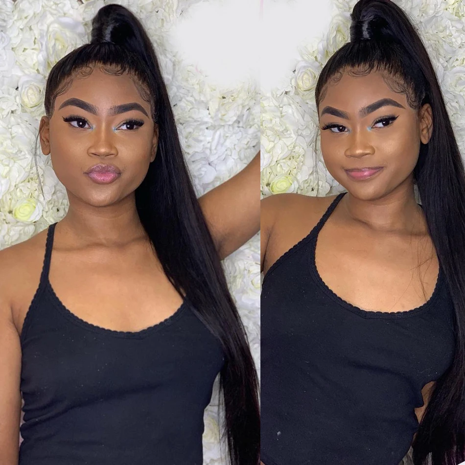 Шелковистые прямые человеческие волосы на полной сетке искусственные 180%