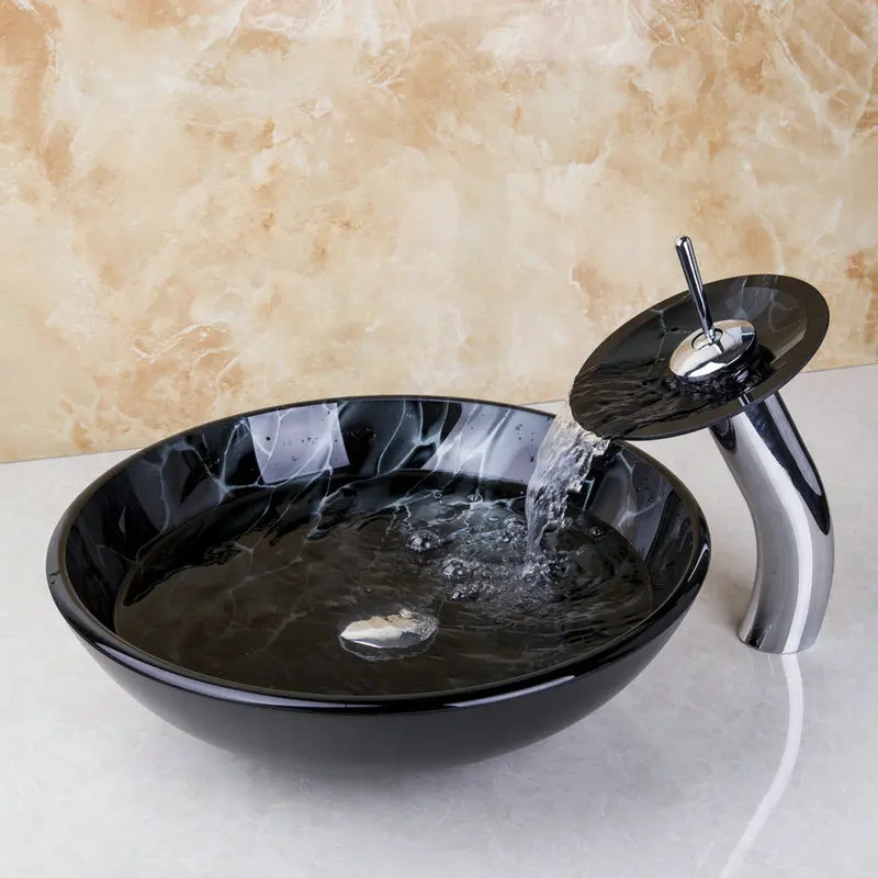 Заппо Ванная комната умывальник смесители прозрачный Стекло раковина и шифоном