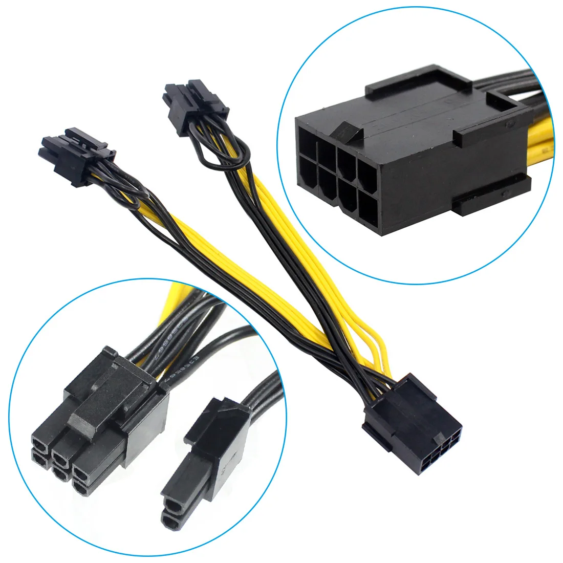 10pcslot xt xinte pci e pcie 8p female to 2 port dual 8pin 62p male gpu graphics video card power cable cord 18awg wire free global shipping