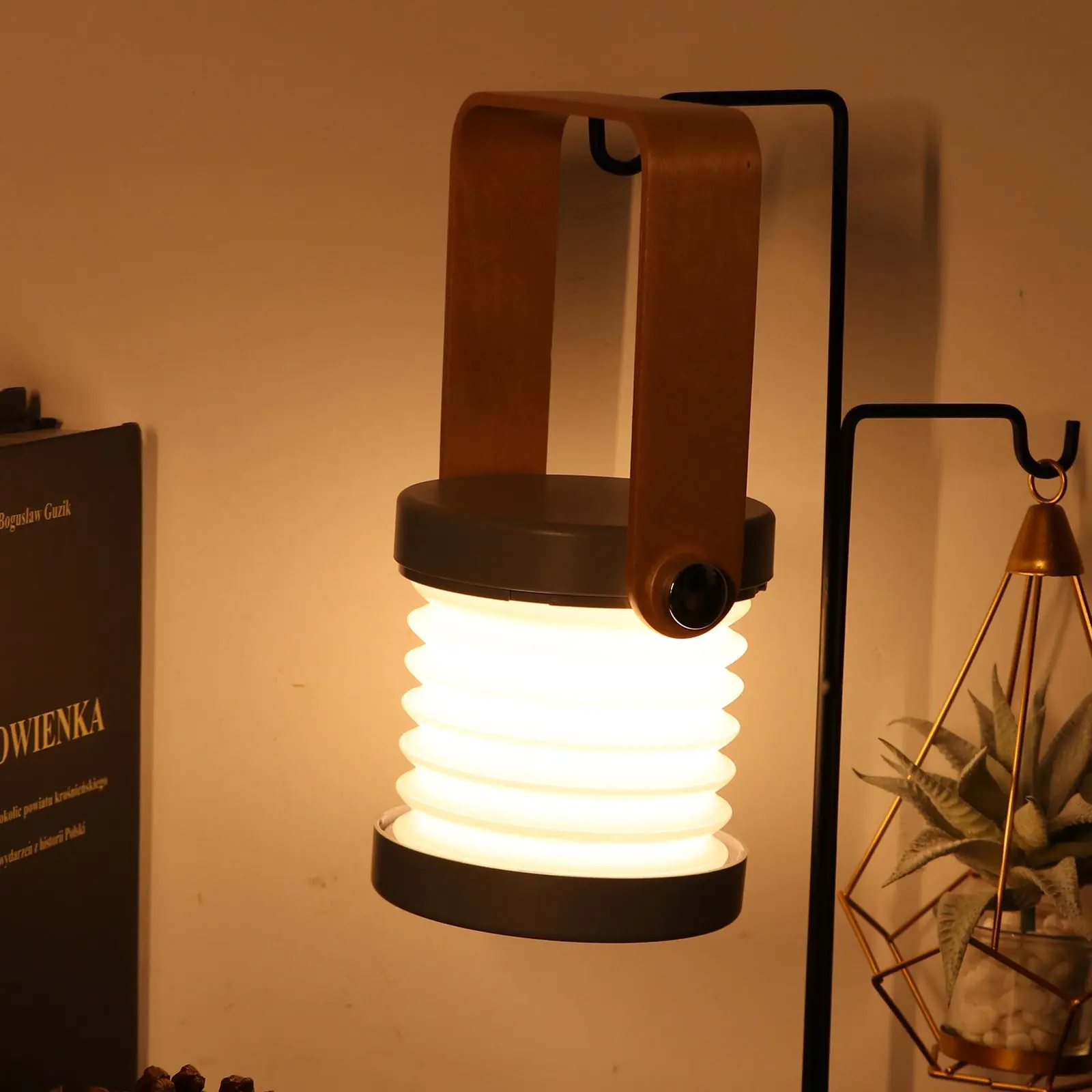 

Wooden Handle Telescopic Foldable LED Night Light Lantern Touch Switch Diming Bedside Night Lamp Reading Lamp USB Rechargeable