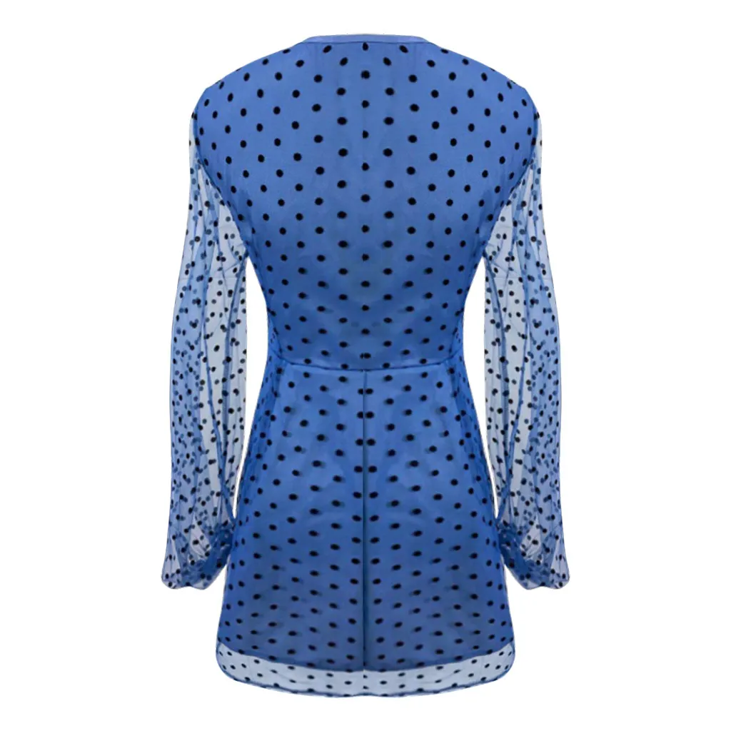 

Dresses Fashion For Women Sexy Polka Dot Printing Deep V-neck Long Sleeves Mini Dress Elegant Dress Gift Ensemble Alt Clothes