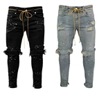 Джинсы мужские рваные в стиле хип-хоп, узкие брюки-карандаш с вышивкой, рваные брюки в байкерском стиле, уличная одежда
