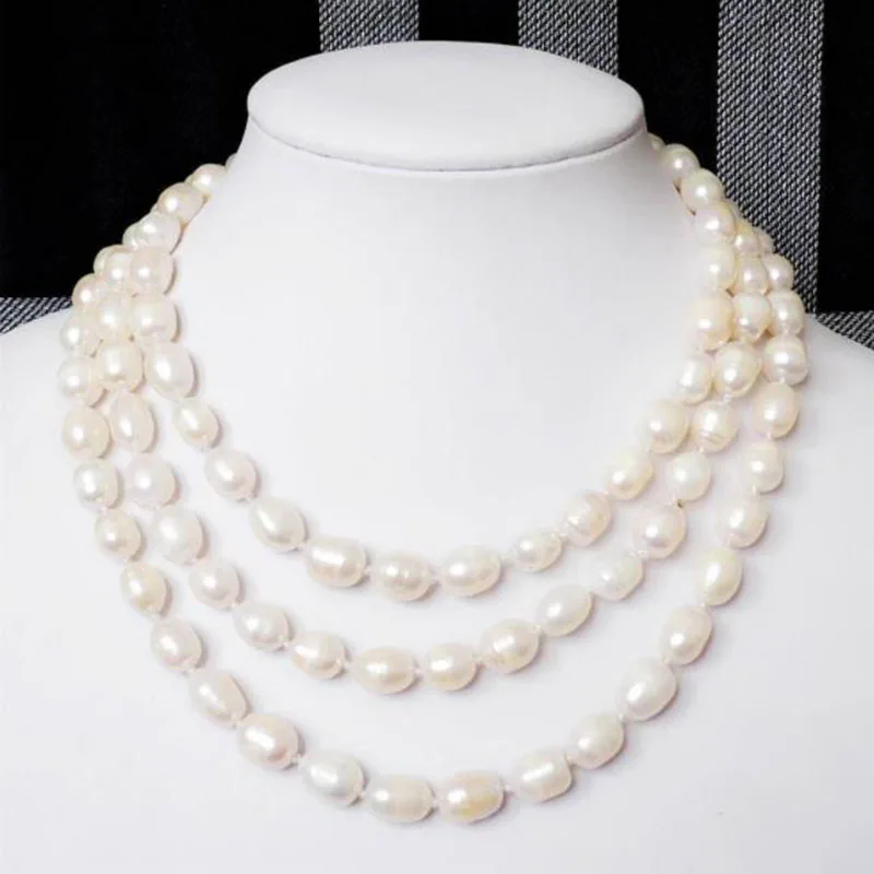

Charming Fashion jewelry 8-9MM white Akoya Cultured Pearl Necklace 48"