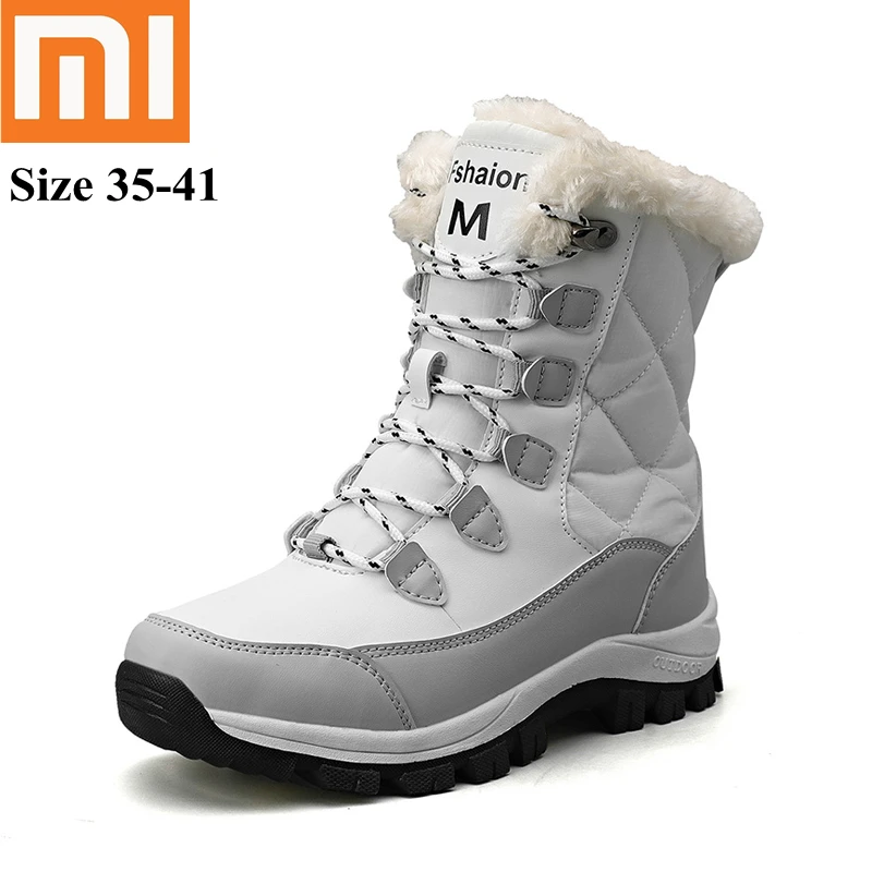 

Ботильоны Xiaomi женские зимние теплые Нескользящие сапоги женские на шнуровке ботинки большого размера 41 обувь для женщин 2021 795