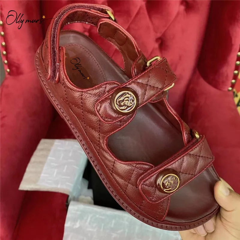 

OllyMurs Fashion Black White Genuine Leather Women Summer Sandals Open Toe Buck Comfortable Ladies Sandals Casual Shoes Woman