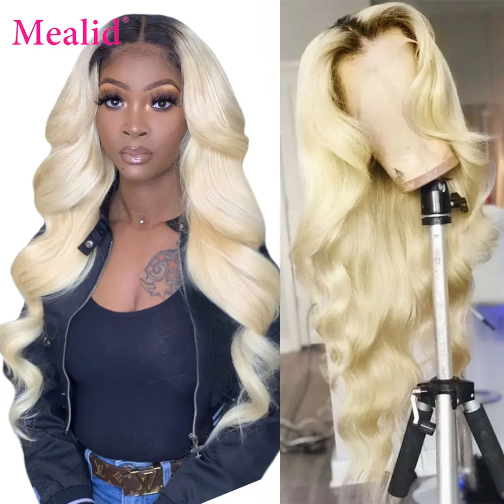 Mealid 150% плотность малазийские волнистые человеческие волосы Remy парики 2 тона