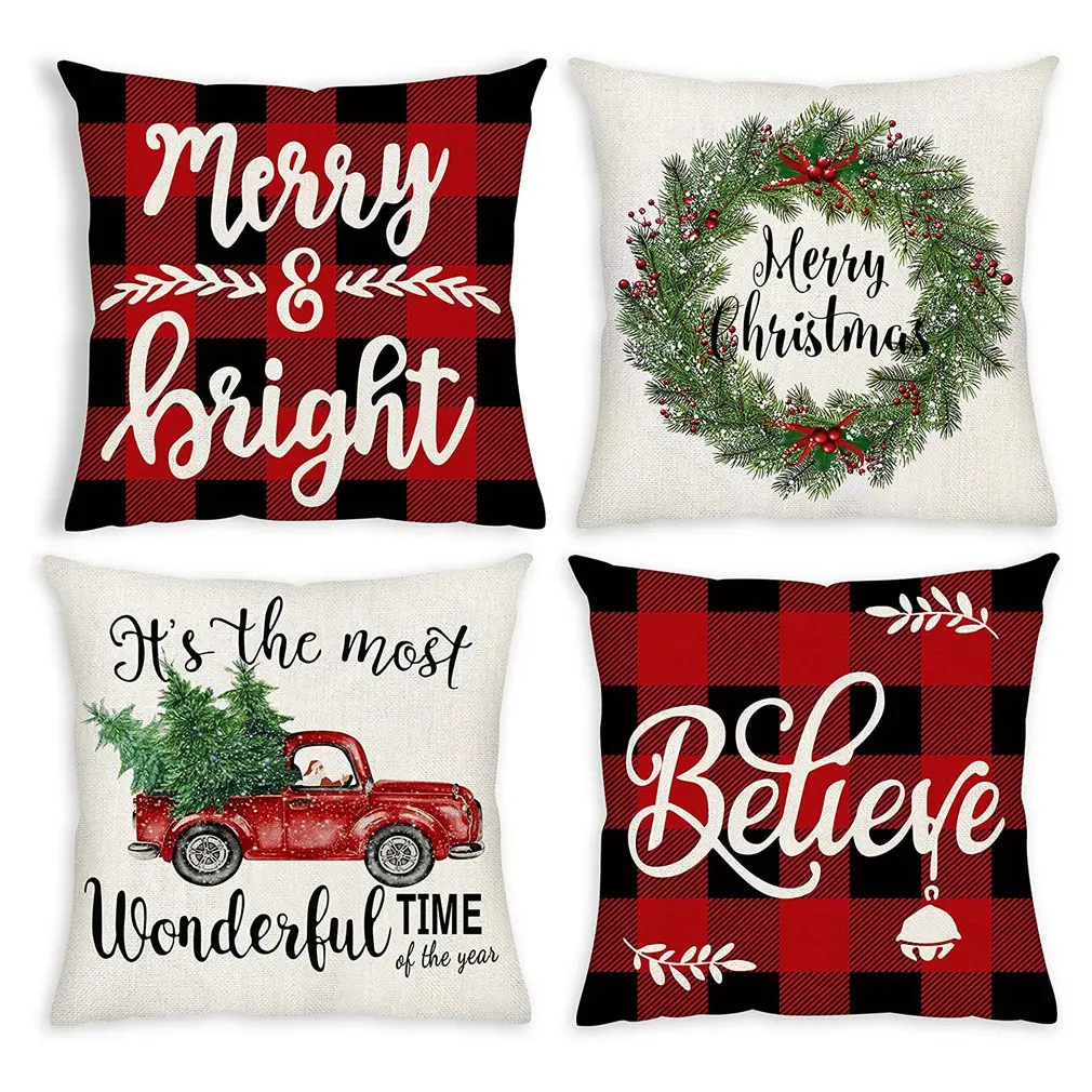 

4 Piece Set Christmas pillowcase linen decoration Christmas gift cushion cover Office Home Sofa Pillowcase Fashion