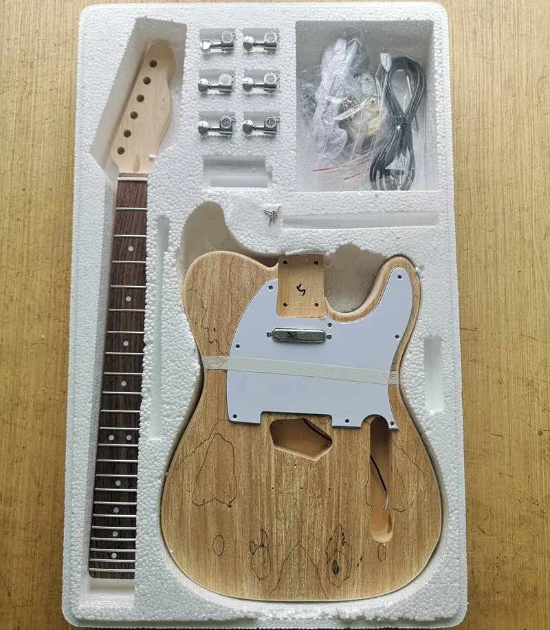 TL-SpaltedMaple-5 TL стиль электрогитара DIY Kit Spalted клен шпон бас дерево тело жесткий клен шеи палисандр гриф набор - Цвет: TL-SpaltedMaple-5