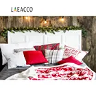 Рождественские декорации Laeacco, задние фоны для фотосъемки с изголовьем кровати, деревянной лампой, сосновым венком