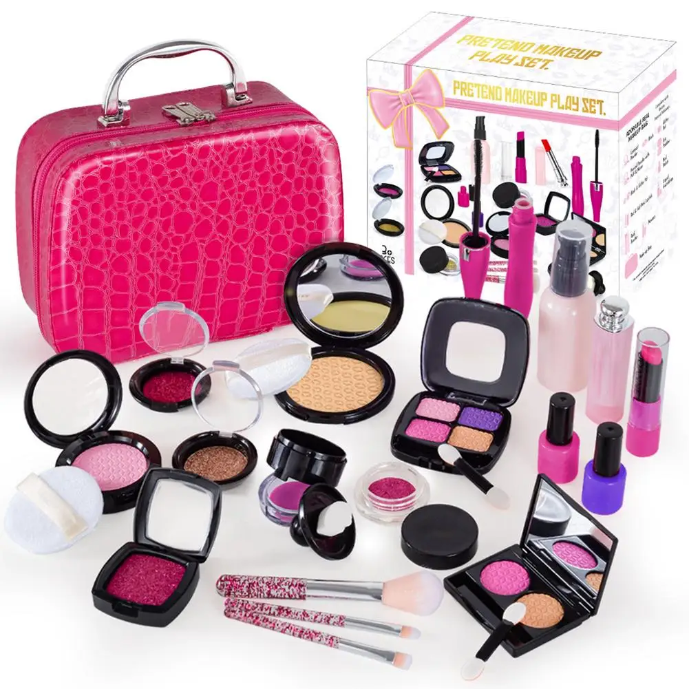 

21Pcs Pretend Play Simulation Cosmetic Makeup Handbag Toys For Girls Children Educational Toys Birthday Gift - Rosy Pink PU Bag