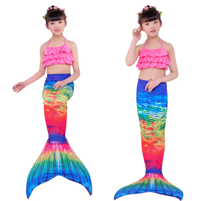 Купальный костюм русалки из 3 предметов для девочек комплект бикини крупных