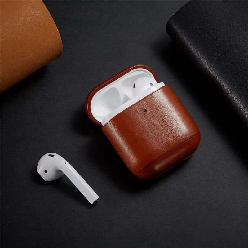 

Cases For Apple AirPods Bluetooth Wireless Earphone Leather Cover Bag For Air Pods 1/2 Cover Luxury Charging Box With Hook