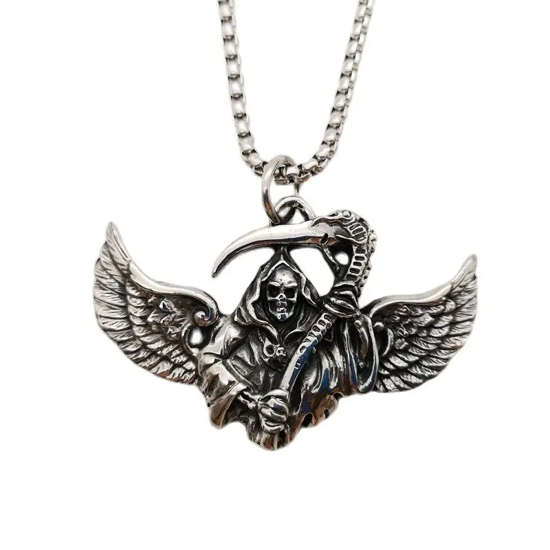 Новинка винтажное серебряное ожерелье со жнецом и крыльями из нержавеющей стали