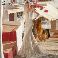 new sexy backless mermaid lace mermaid wedding dresses 2021 elegant v neck appliques button court train trumpet bride gown