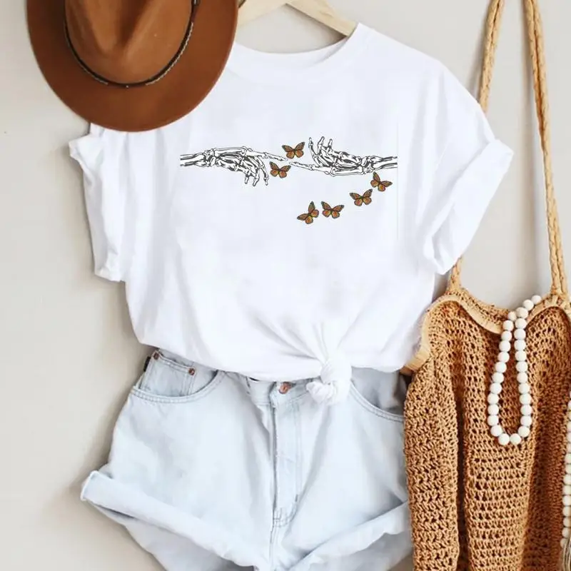 

Женские футболки с принтом в виде черепа бабочка 90s стильное джинсовое платье с коротким рукавом в стиле кэжуал летняя одежда с принтом; Жен...