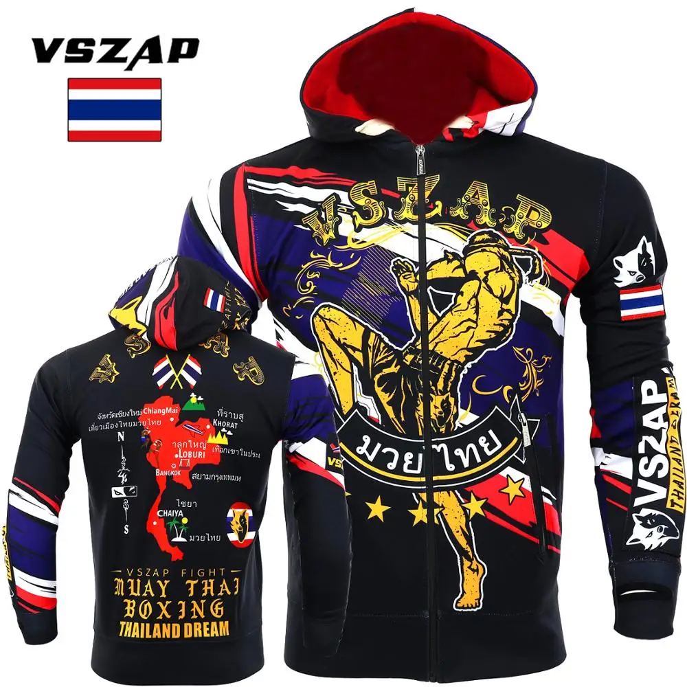 

VSZAP Boxing Clothing Fall Muay Thai Hooded Fitness Zip Hoodie MMA Fighting Jacket Fighting Muay Thai Kickboxing Training Jacket