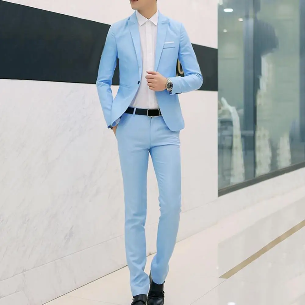 Мужской однотонный блейзер с лацканами и длинными рукавами 2 шт.|Мужские