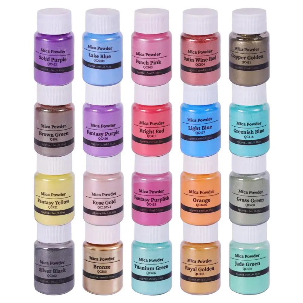 20 Colors 10g Mica Powder Resin Art Pigment Glitter Powders for Soap Making/Soap Dyes/Nail Art/Eyeshadow DIY/ Lip Gloss