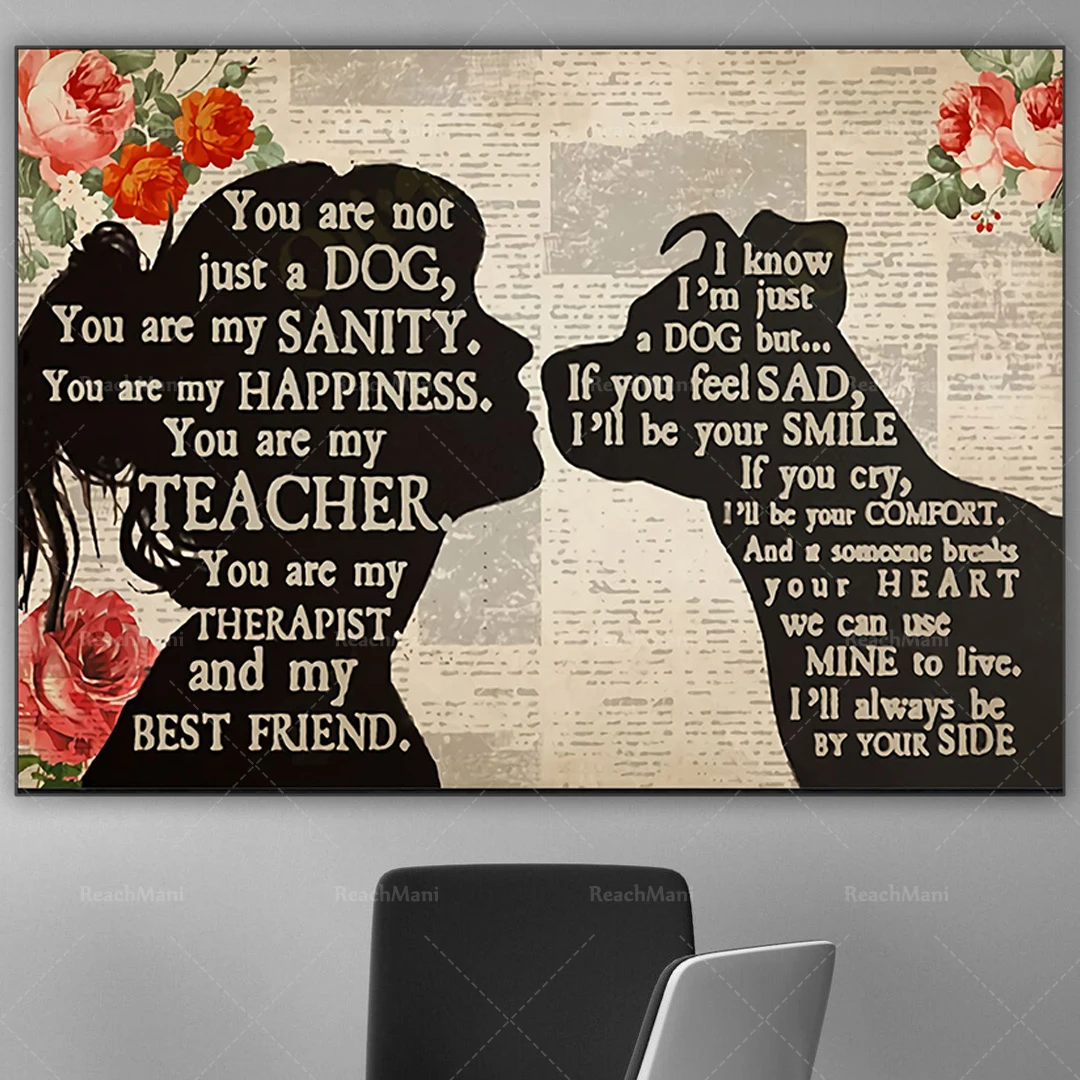 

Bulldog and girl | Therapist's best friend retro poster, dog lover poster, pitbull lover gift