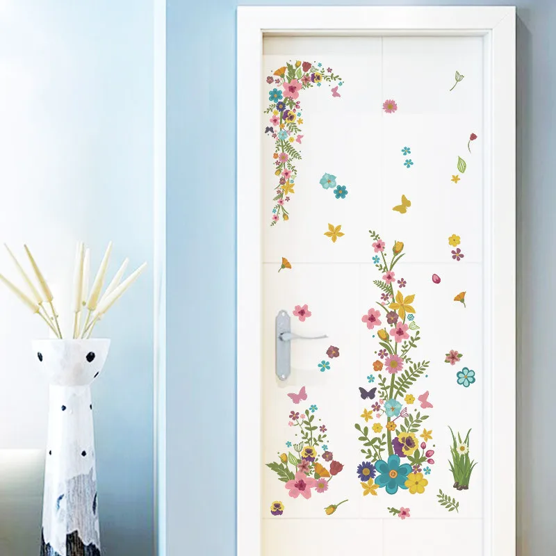 

Colorful Tree Flower Vine Door Sticker For Living Room Bedroom Home Decoration Plant Mural Art Diy Pastoral Pvc Decals
