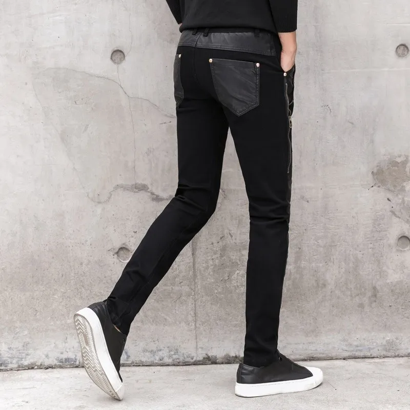 Брюки-Карандаш мужские из искусственной кожи модные облегающие брюки денима на