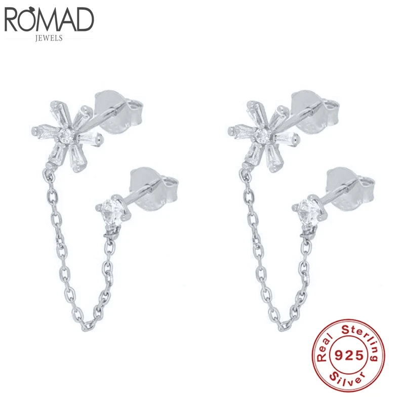 

Romad Trendy 100% 925 Sterling Silver Stud Earrings AAAAA Zircon Flowers Chain Tassel Earrings For Women Fine Jewelry Aretes W5