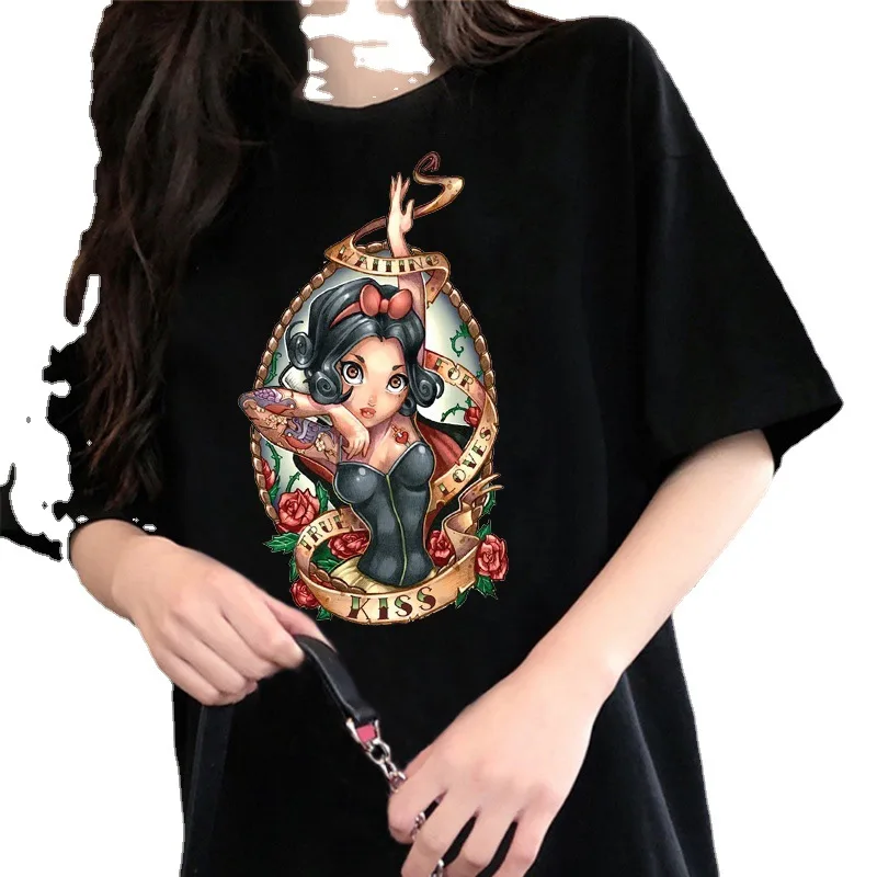 

Disney Princess Elsa Printed Short-Sleeved T-shirt Summer Korean Style Loose Casual plus Size 100% Cotton Coat