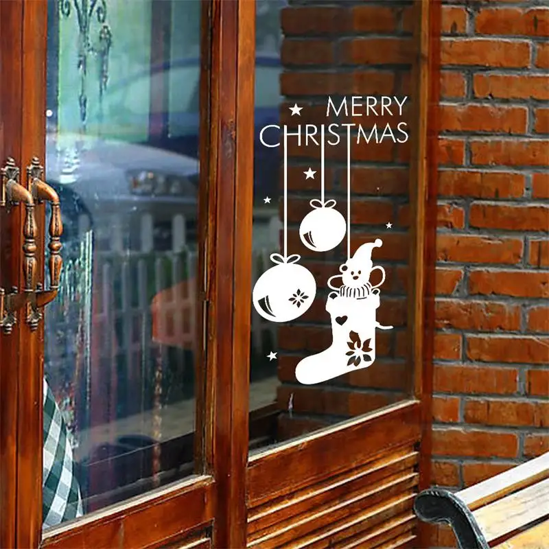 

merry christmas bear in the stocking sticker for kids rooms window xmas home decoration vinyl decals diy mural art