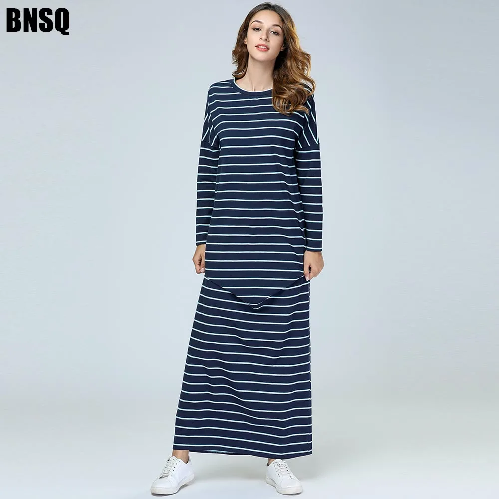 BNSQ арабское мусульманское свободное вязаное Полосатое строченное Платье