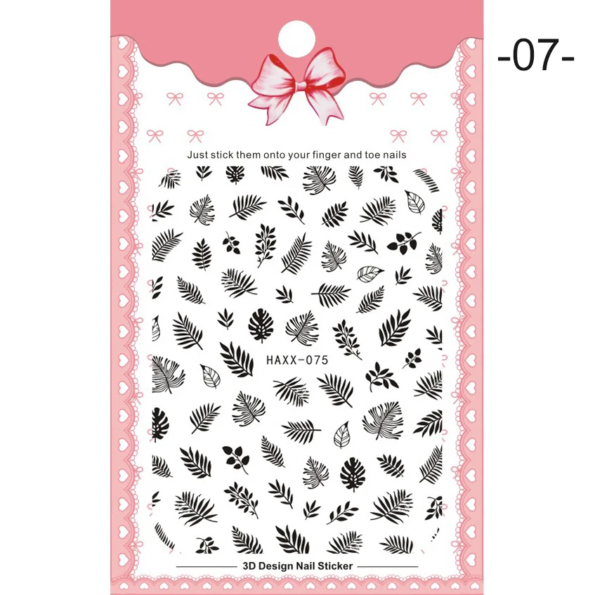 07 1 Pc Colorful Marple Leaf Black 3D Nail Sticker Nail Art Transfer Stickers Paper Nail Decorations DIY Designs Accessories - Color: 07