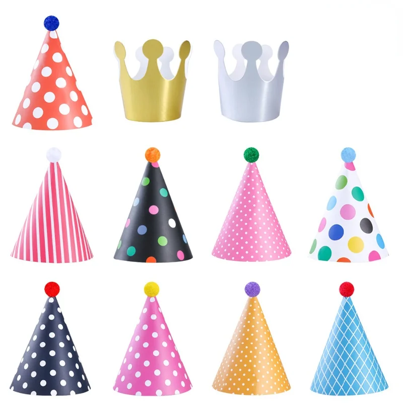 

11 Pieces Happy Birthday Party Hats Polka Dot DIY Cute Handmade Cap Crown Shower Baby Decoration Boy Girl Gifts Supplie