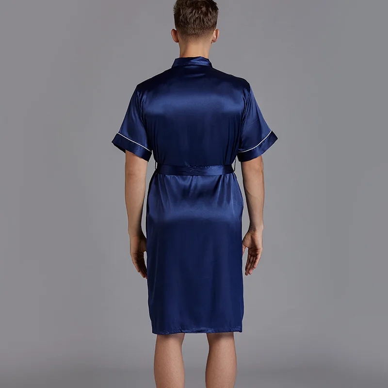 

Pajamas Men Spring Summer Loose And Plus-Sized Silk Men'S Robe Bathrobe Shorts Two-Piece Set Home Wear