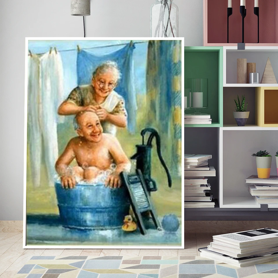 Полноразмерная 5D алмазная живопись сделай сам Старик и его жена 3D Алмазная