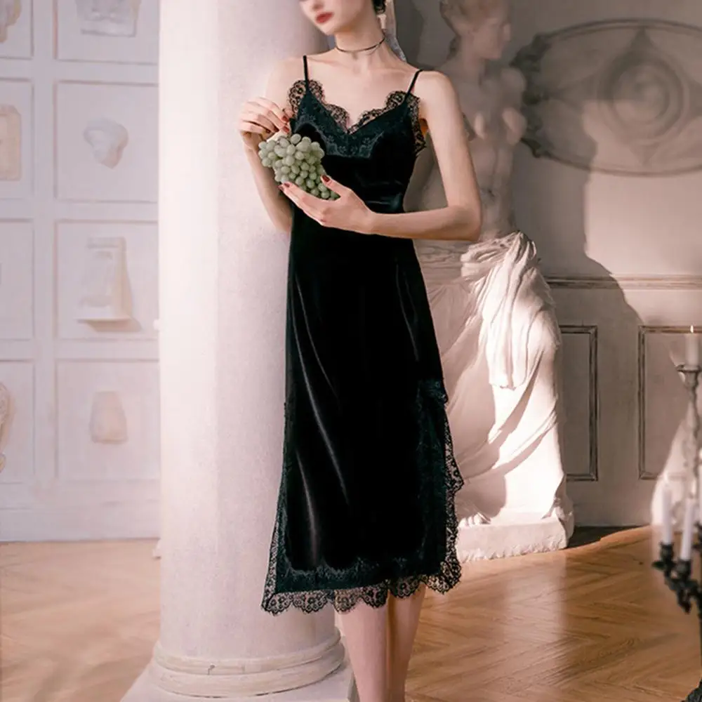 Женская эротическая кружевная бархатная Пижама сексуальное платье на бретелях