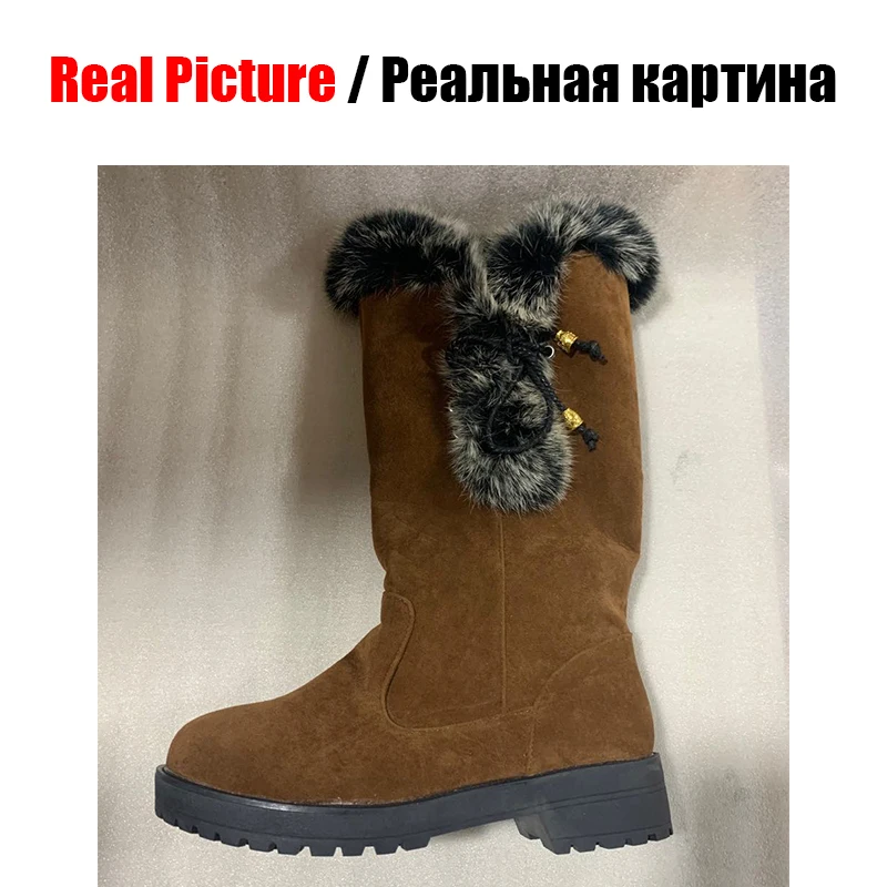 KARINLUNA/Новые модные зимние сапоги до середины икры женская обувь на не сужающемся книзу массивном каблуке и платформе женские повседневные теплые ботинки на меху женская обувь, размеры 34-43