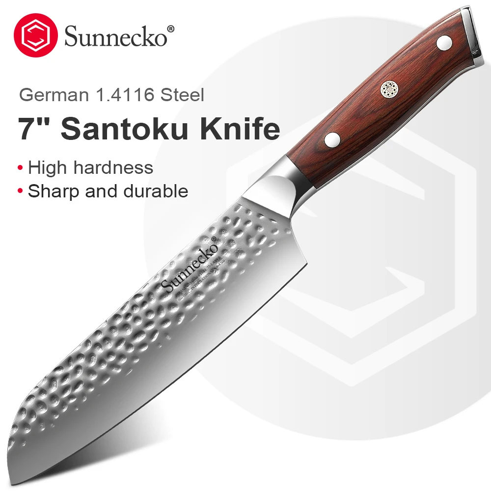 Sunnecko 7 дюймовый нож Santoku мясо овощи нарезка кухонный кованое лезвие немецкая