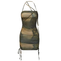 army green womens sexy halter slim fit shirring abstract vintage off shoulder bodycon mini dresses for party club night out