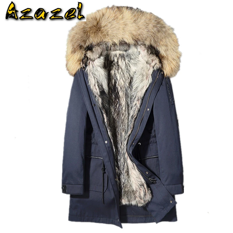 

Azazel Parka Homme Winter Jacket Men Natural Wolf Fur Liner Long Coat Mens Raccoon Fur Collar Parkas 4xl L18-5500 MY1453