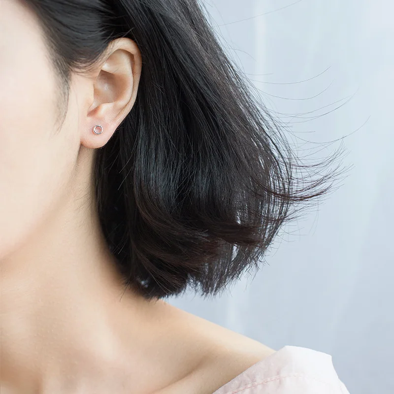 Женские серьги гвоздики из серебра 100% пробы с круглым вырезом|fashion stud earrings|stud