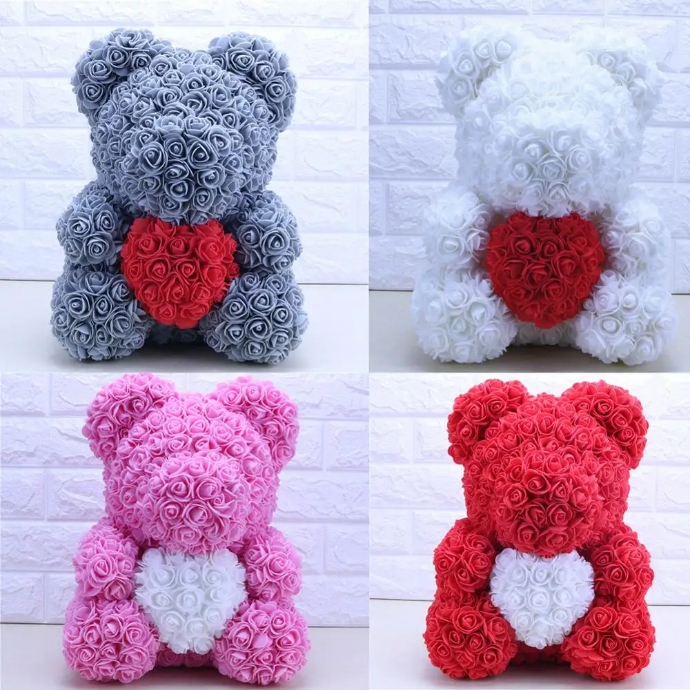 

DIY 25cm Rose Bear Heart Artificial Flower Handmade Rose Teddy Bear Valentine's Day Wedding Bithday Christmas Gift For Women