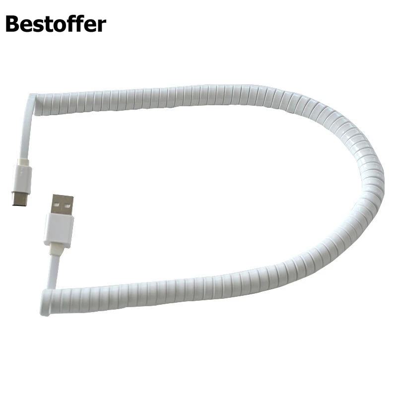 10 футов Белый USB-C к USB2.0 A штекер адаптера синхронизации данных спиральный плоский