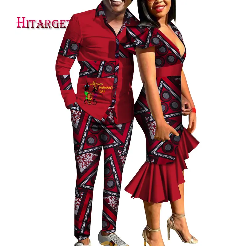 Одежда с Африканским принтом для пары Дашики платье глубоким V-образным вырезом и
