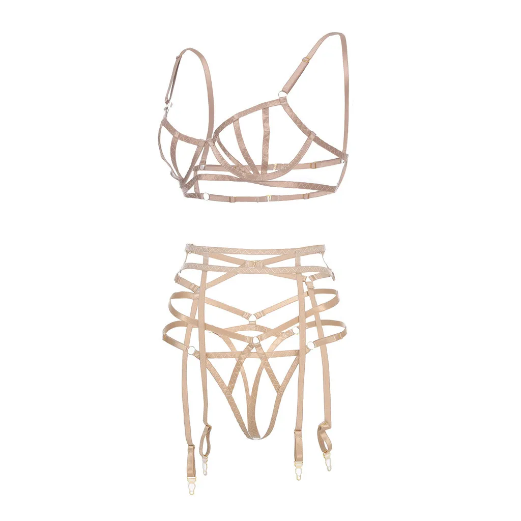 Сексуальное изысканное кружевное нижнее белье бюстгальтер + подвязка трусы