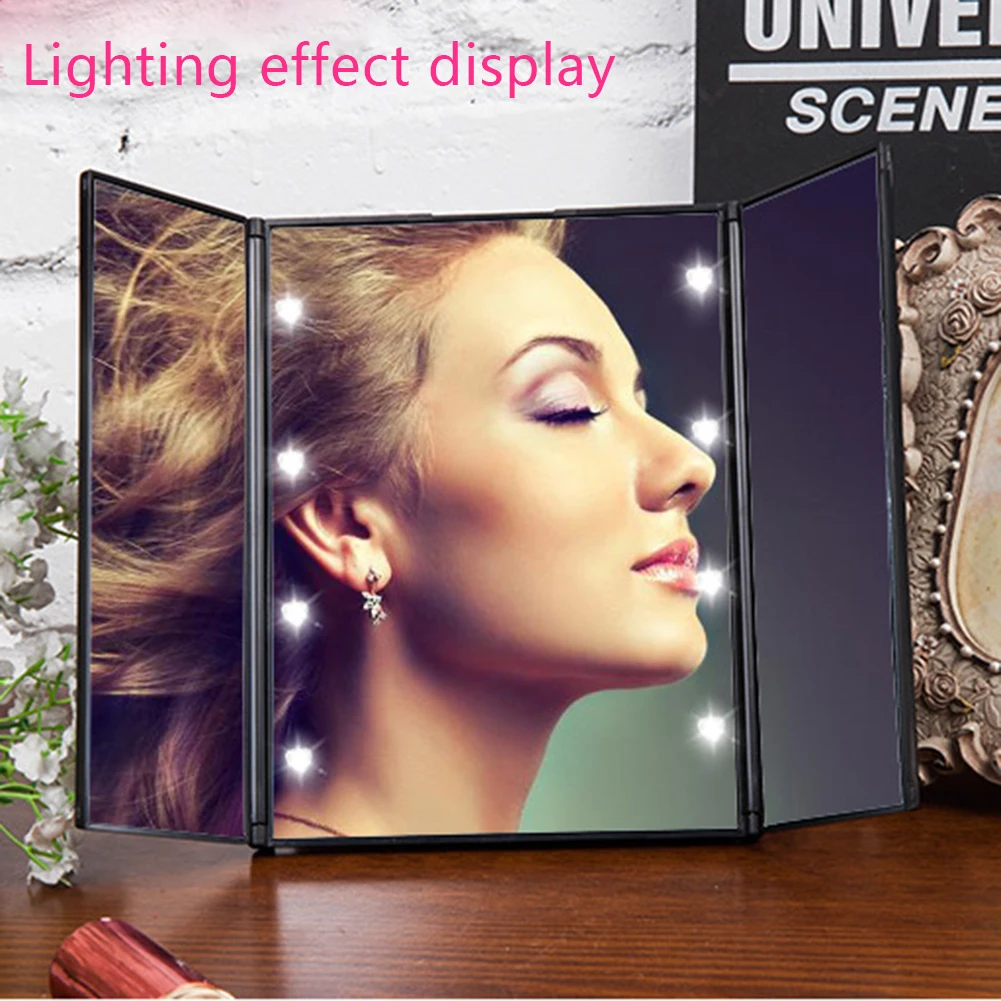 Зеркало косметическое складное настольное с 8 светодиодами|Зеркала для макияжа| |