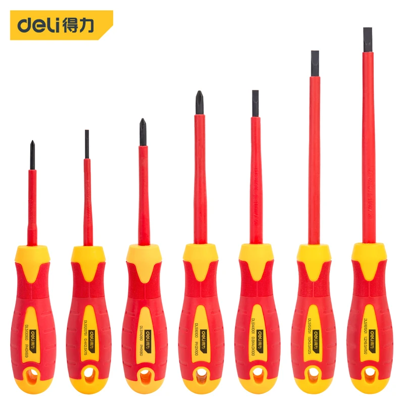 Deli Insulated Screwdriver Set Screw Driver Bit Magnetic Phillips Slotted Screwdrivers Screw For Electrician Hand Tools 1000V
