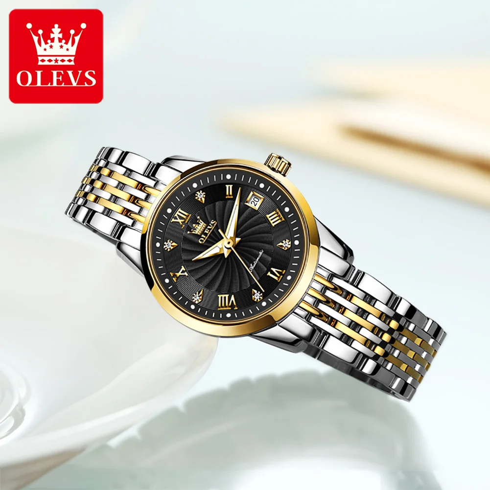 OLEVS Women Mechanical Watches Luxury Brand Business Design Automatic Watch for Women Gold Color Edge bracelet Orologio da donna enlarge
