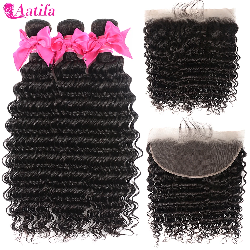 Глубокая волна пряди с фронтальной 13x4 кружева фронтальные малайзийские волосы